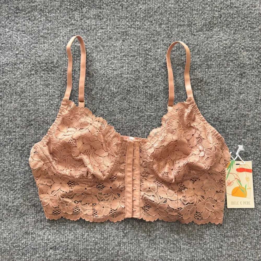 Mele e Pere Lace Bralette Nude Blush Floral Adjustable Strap NWT M
